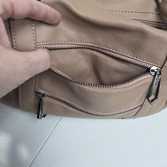 Rampage Satchel Bag Womens Taupe Faux Leather Shoulder Handbag Zip Pockets - Picture 6 of 10